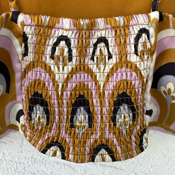 House of Harlow Smocked Crop Top Boho Art Deco Gold Pink Retro Festival Medium - Picture 4 of 6